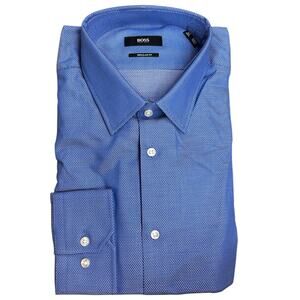 New Hugo Boss Enzo Button Down Long Sleeve Dress Shirt Blue White US 16.5 NWT